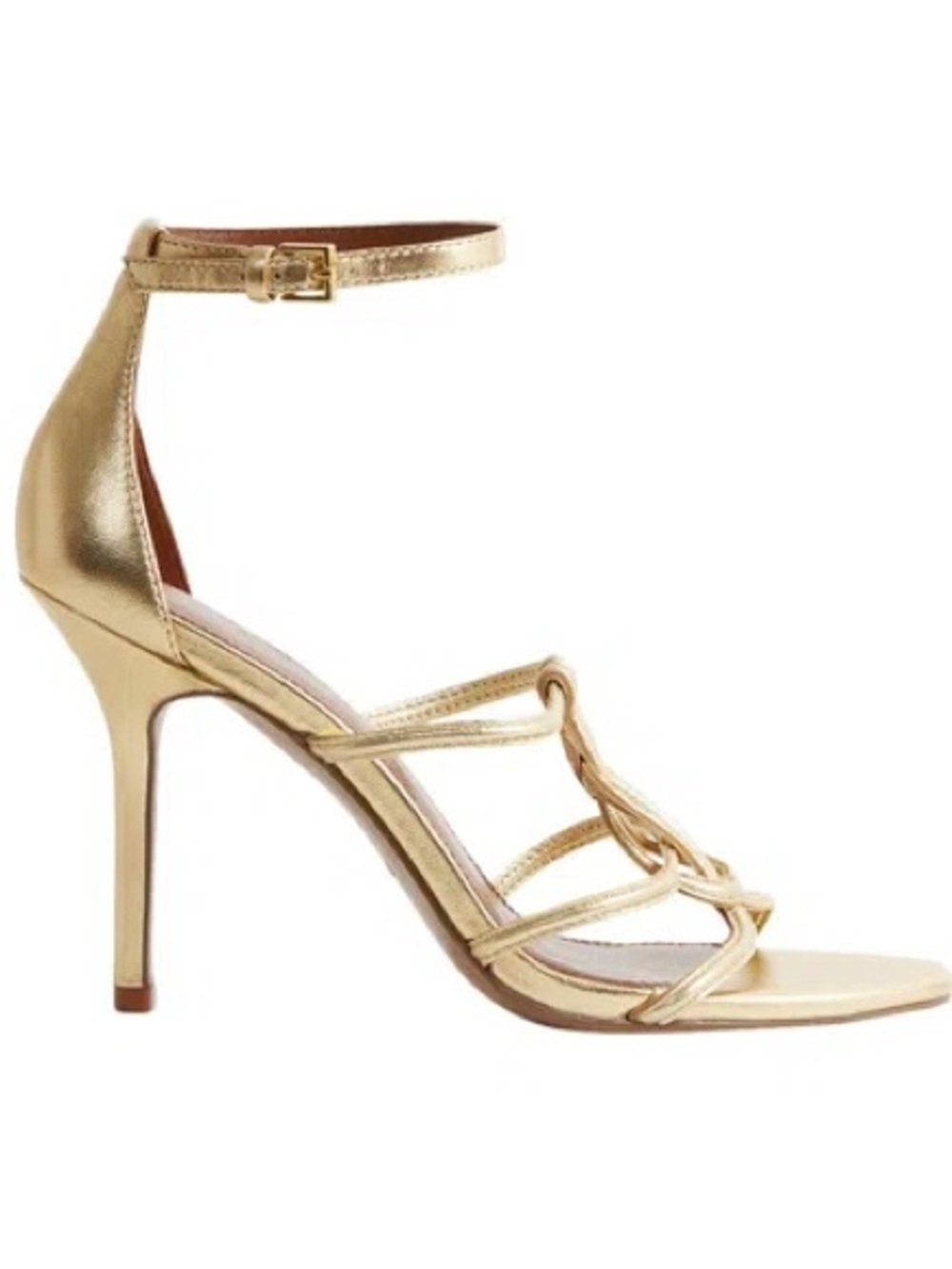Reiss Gold Metallic Strappy Ankle-Heel Sandals